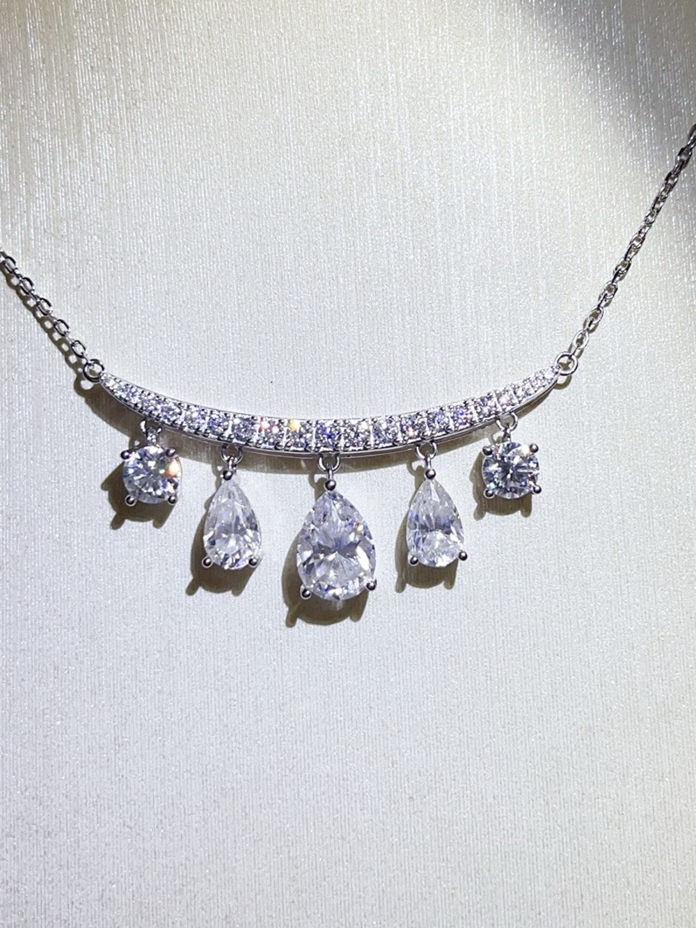 6CT Moissanite Teardrop Fringe Necklace 925 Sterling Silver Bridal Statement
